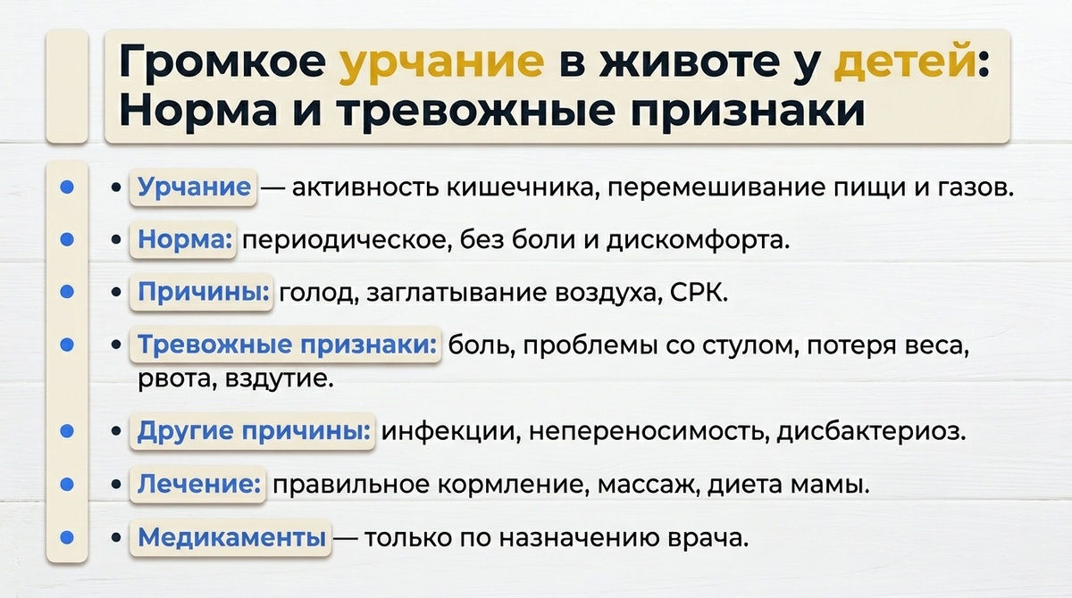 Урчание живота у ребёнка: норма и тревожные симптомы  📷
