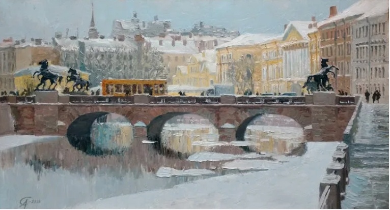 картина «Аничков мост зимой» художник Алексей Степанков