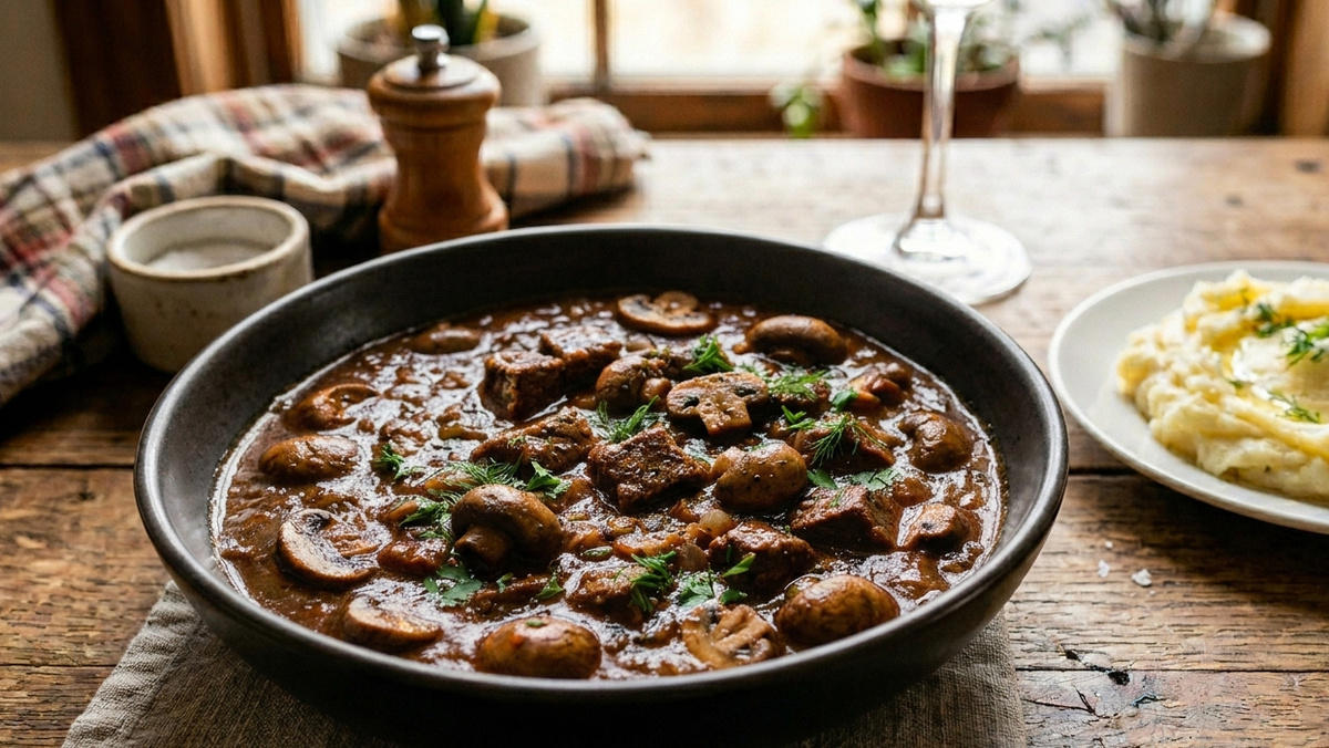 Мясная подлива из говядины с грибами