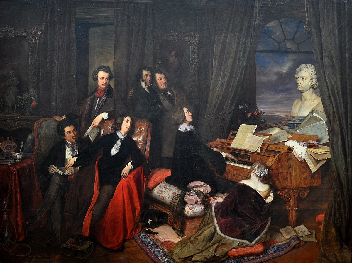 Й. Данхаузер, 1840. «Лист за фортепиано» — слепок французской культуры, несмотря на национальности изображенных людей.