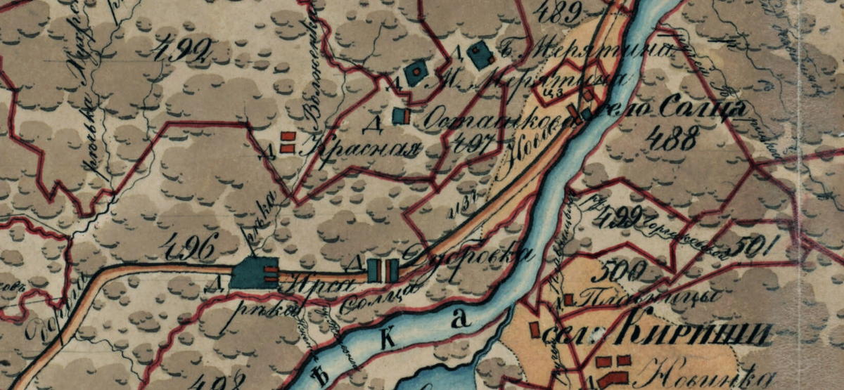 Рис. 1. РГИА. Ф. 1350. Оп. 312. Д. 25. Л. 91. Фрагмент Атласа Новоладожского уезда Петербургской губернии XVIII в.