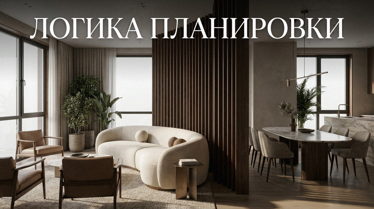 Светлый интерьер с зонированием, план планировки.