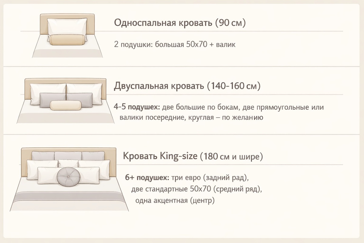 Схема расстановки подушек на кровати