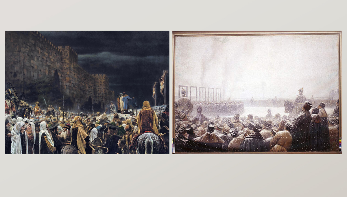 "Распятие на кресте у римлян" (1887 г.) и "Казнь заговорщиков в России" (1884 г.)