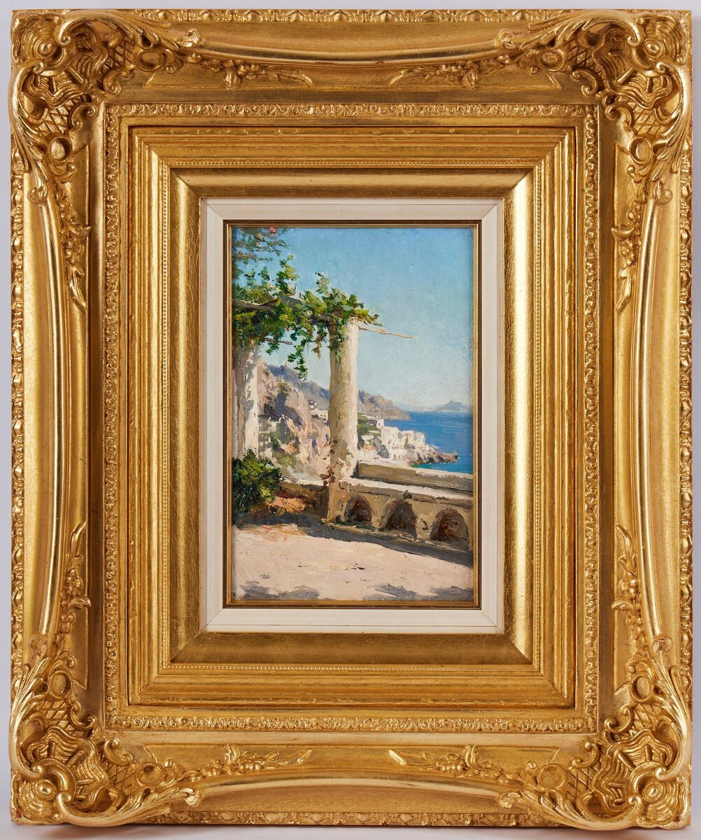 Берег Амальфи, 1909 г., материалы: картон, масло, размеры: 23,5 × 15,5 см. Источник: https://auction.artinvestment.ru