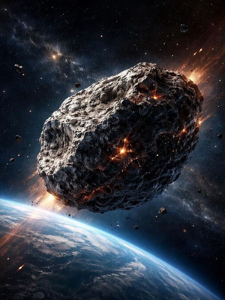     Астероид Апофис в апреле 2029 года пройдёт вблизи Земли на расстоянии около 30 тысяч километров. Фото сгенерировано