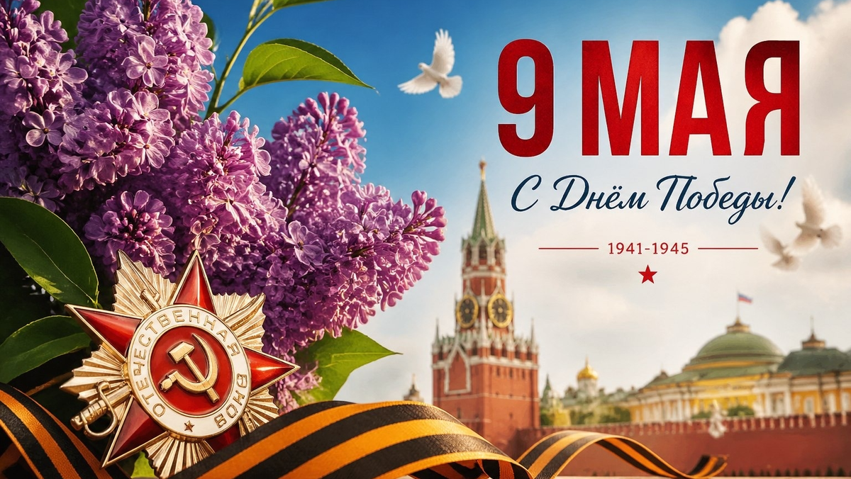    "Открытка с Днем Победы. Коллаж: Сорокина Екатерина, фото сгенерировано нейросетью GPT Images"