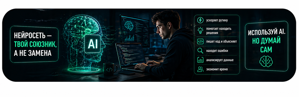 Как нейросети помогают программисту: AI ускоряет разработку, но ответственность остаётся за человеком