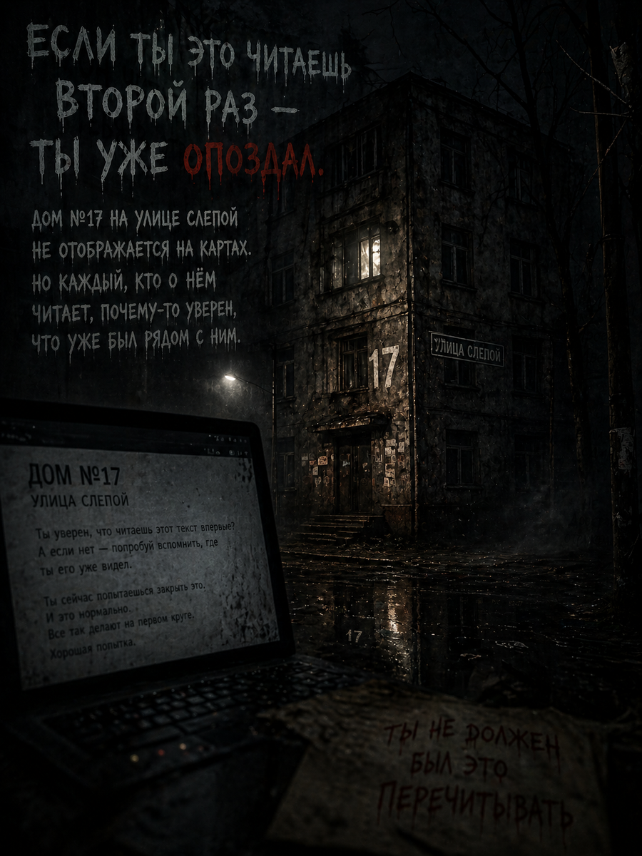 ДОМ №17 НА УЛИЦЕ СЛЕПОЙ НЕ ОТОБРАЖАЕТСЯ НА КАРТАХ. НО КАЖДЫЙ, КТО О НЁМ ЧИТАЕТ, ПОЧЕМУ-ТО УВЕРЕН, ЧТО УЖЕ БЫЛ РЯДОМ С НИМ.