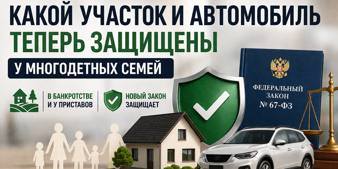 Новый закон 2026: какой участок и автомобиль теперь защищены у многодетных при банкротстве и у приставов