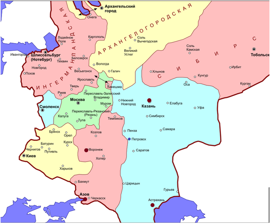 Губернии в 1708 году. Карта-схема из интернета.