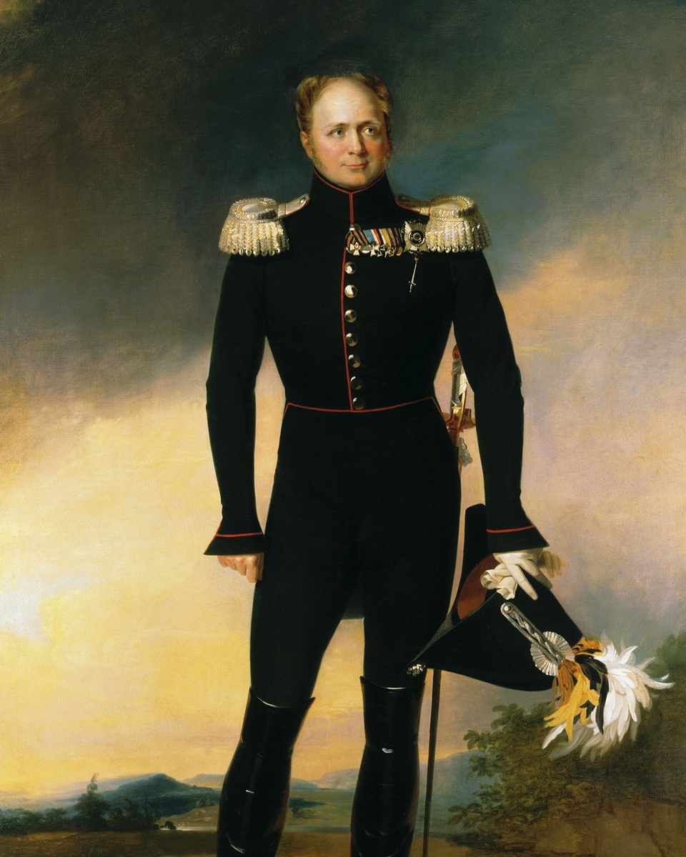 Портрет Царя-Освободителя Александра I (1777-1825, правил с 1801 по 1825) картина Джорджа Доу (1826, Петергоф)