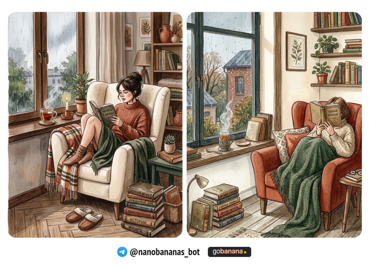 Промпт #5: Уютный интерьер — книжный угол