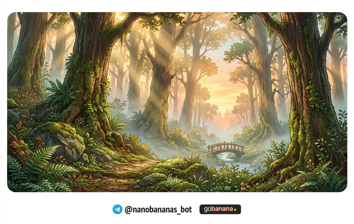 Промпт #4: Иллюстрация — фэнтезийный лесной пейзаж