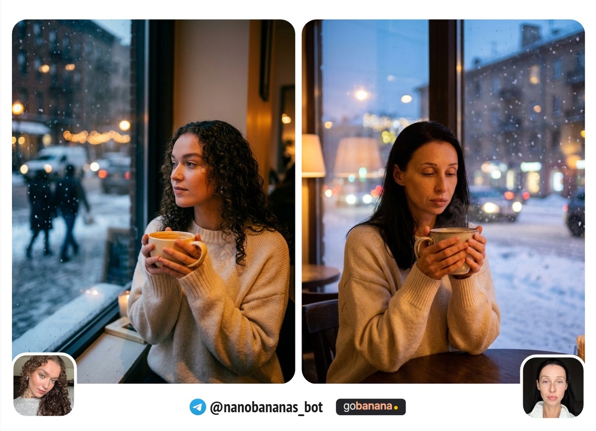 Новогоднее настроение — кофе у заснеженного окна