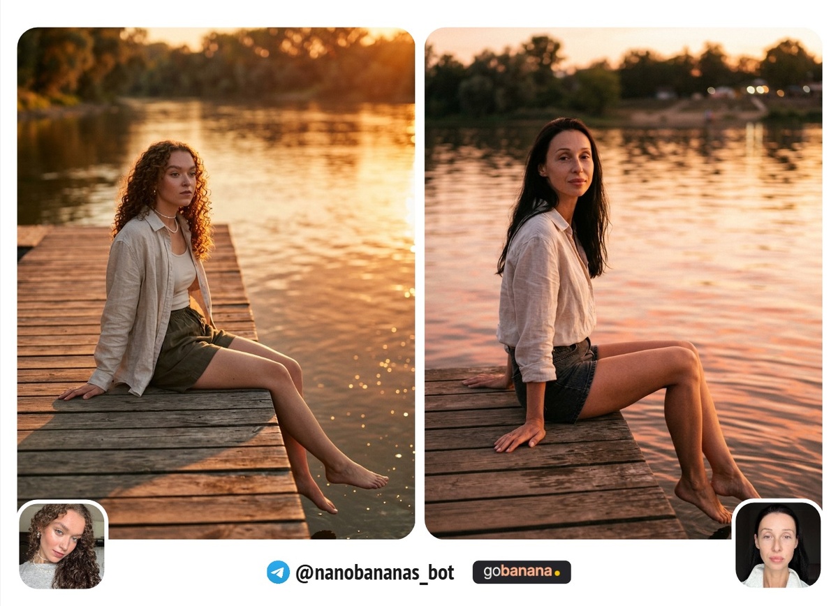 Летний берег реки — золотой час