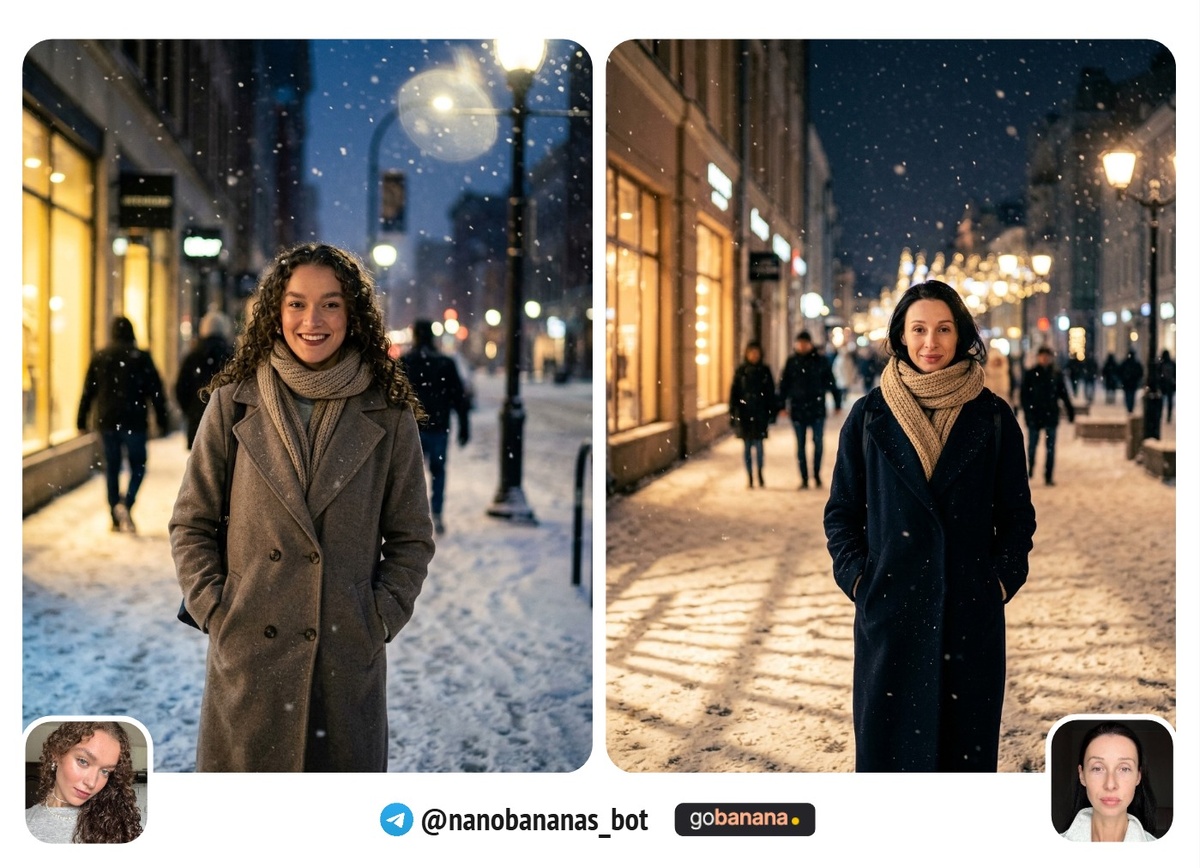 Зимняя ночная улица под фонарями