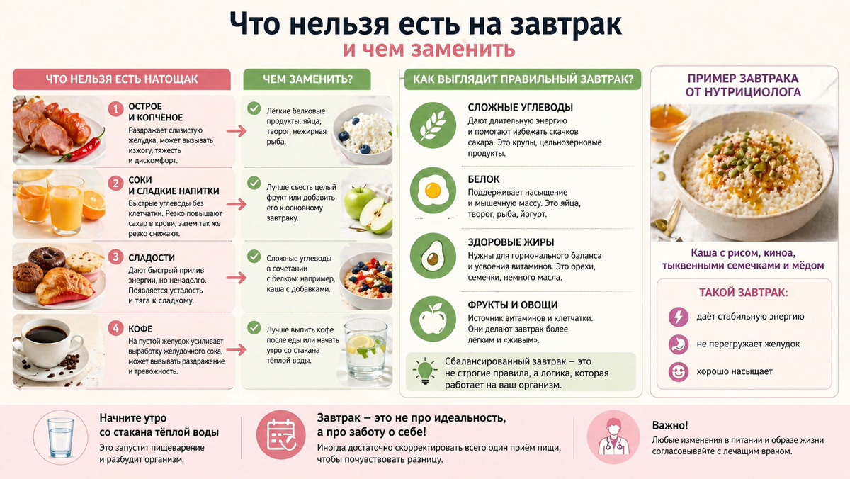 Памятка по завтракам. Инфографика автора.