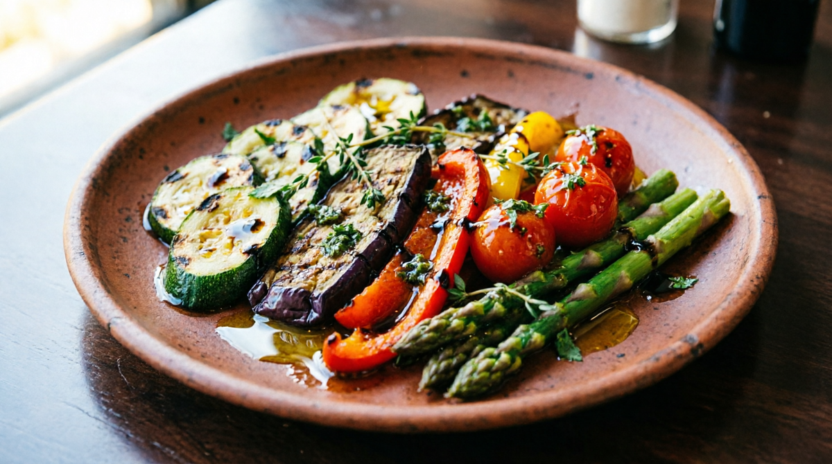 Овощи гриль с соусом