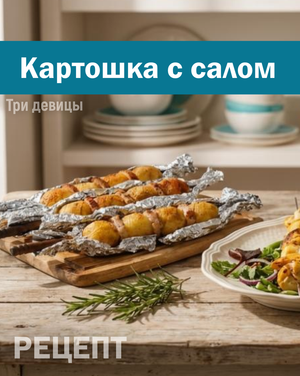 Картофель с салом на шампурах