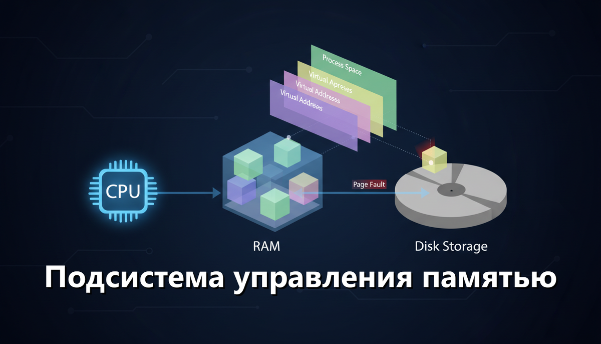 Подсистема управления памятью (виртуальная память, адресное пространство, работа с оперативной памятью)