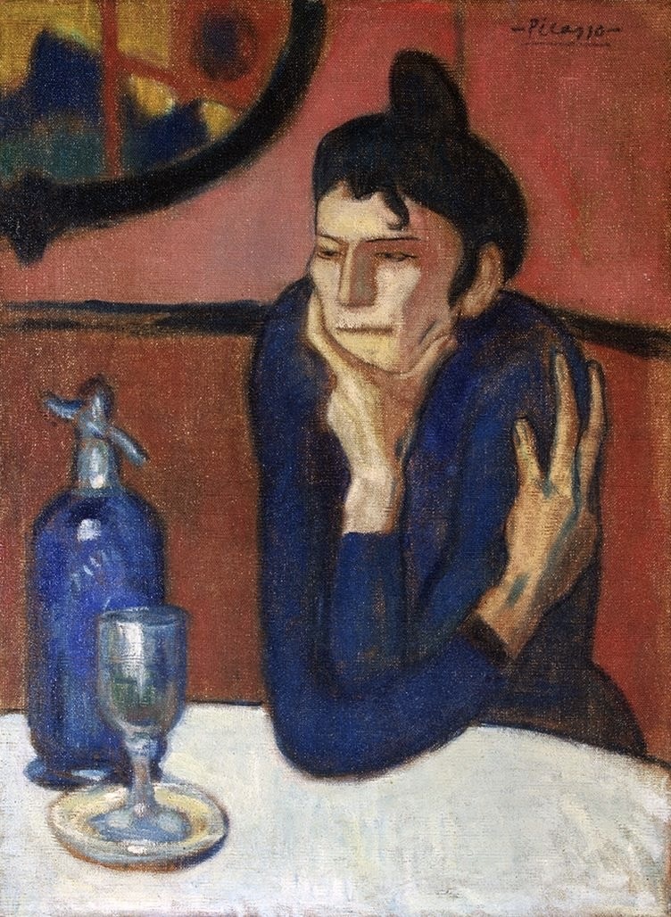 Пабло Пикассо «Любительница абсента», также известна как «Пьющая абсент» или «Женщина с абсентом» (1901)

