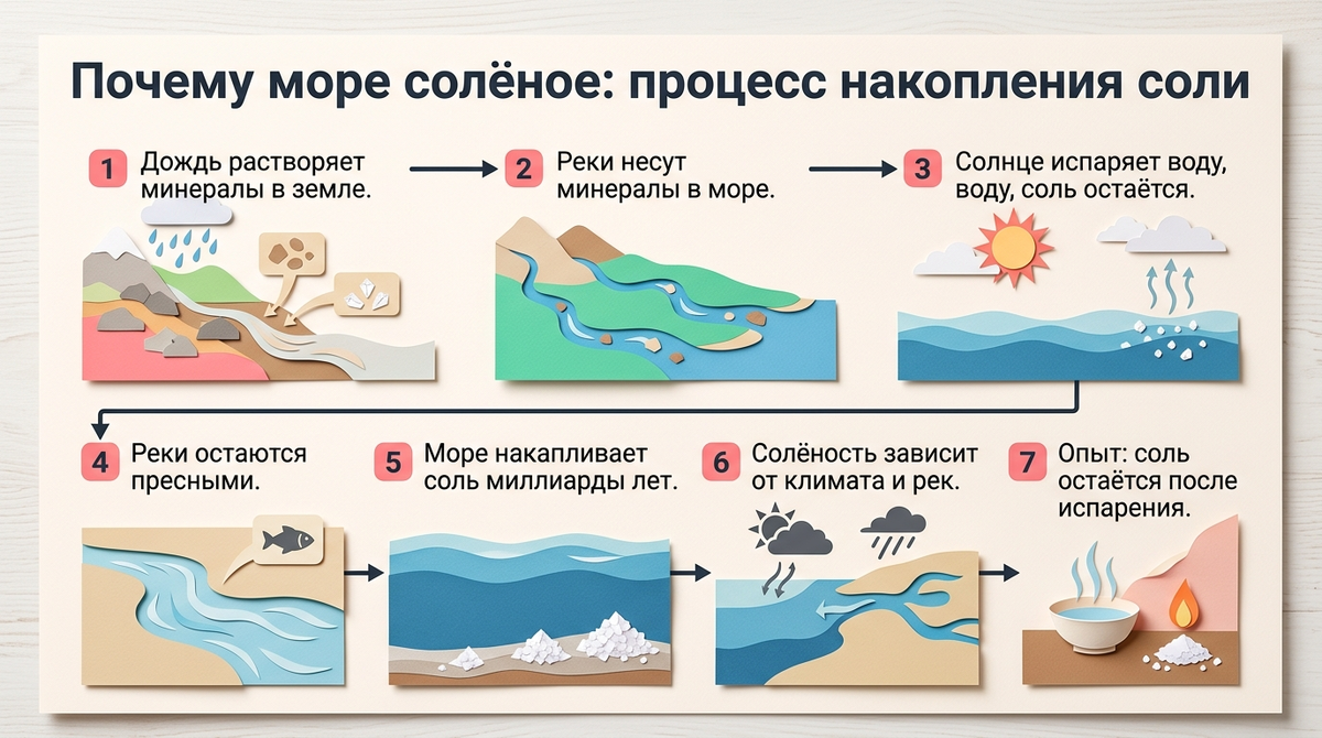 Почему море солёное: процесс накопления соли  📷
