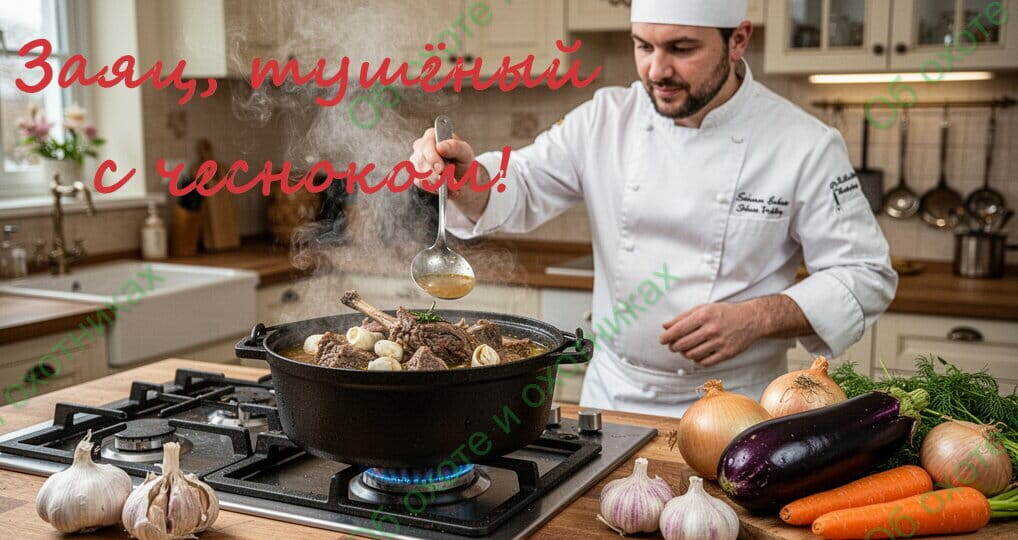 Заяц тушёный с чесноком!