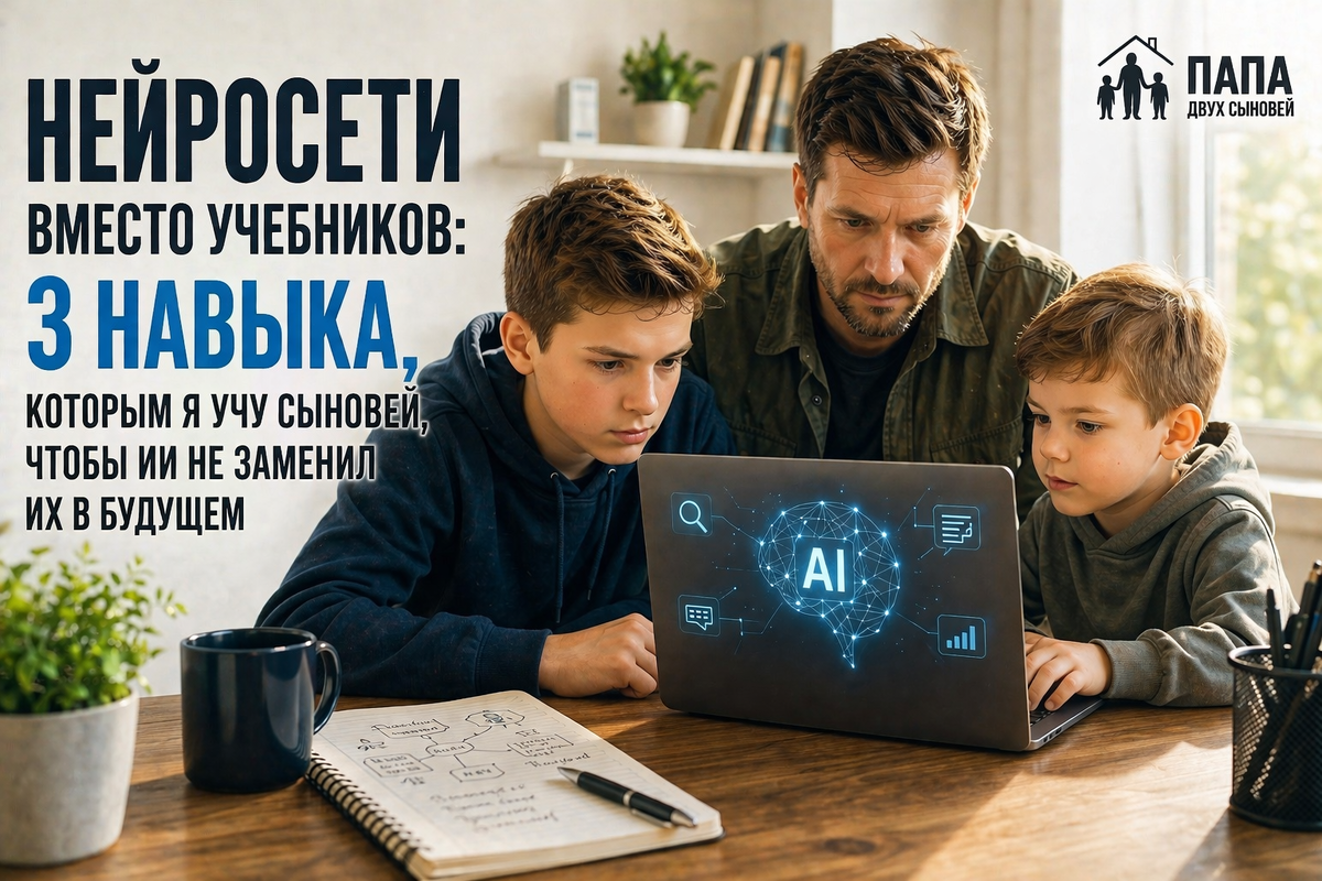 Нейросети вместо учебников: 3 навыка, которым я учу сыновей, чтобы ИИ не заменил их в будущем