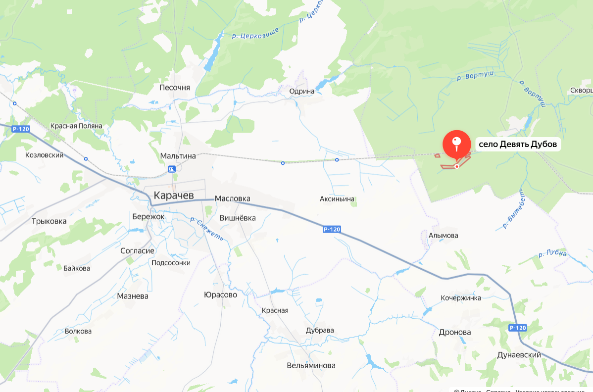И Карачев, и Девять Дубов существуют! Яндекс Карты