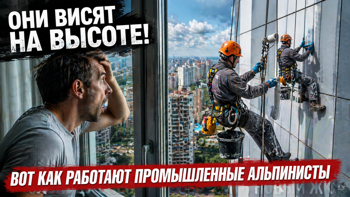 «Они висят на высоте!» - мужчина был в замешательстве, когда увидел двух мужчин за окном. Очистка и покраска высотки: промышленный альпинизм