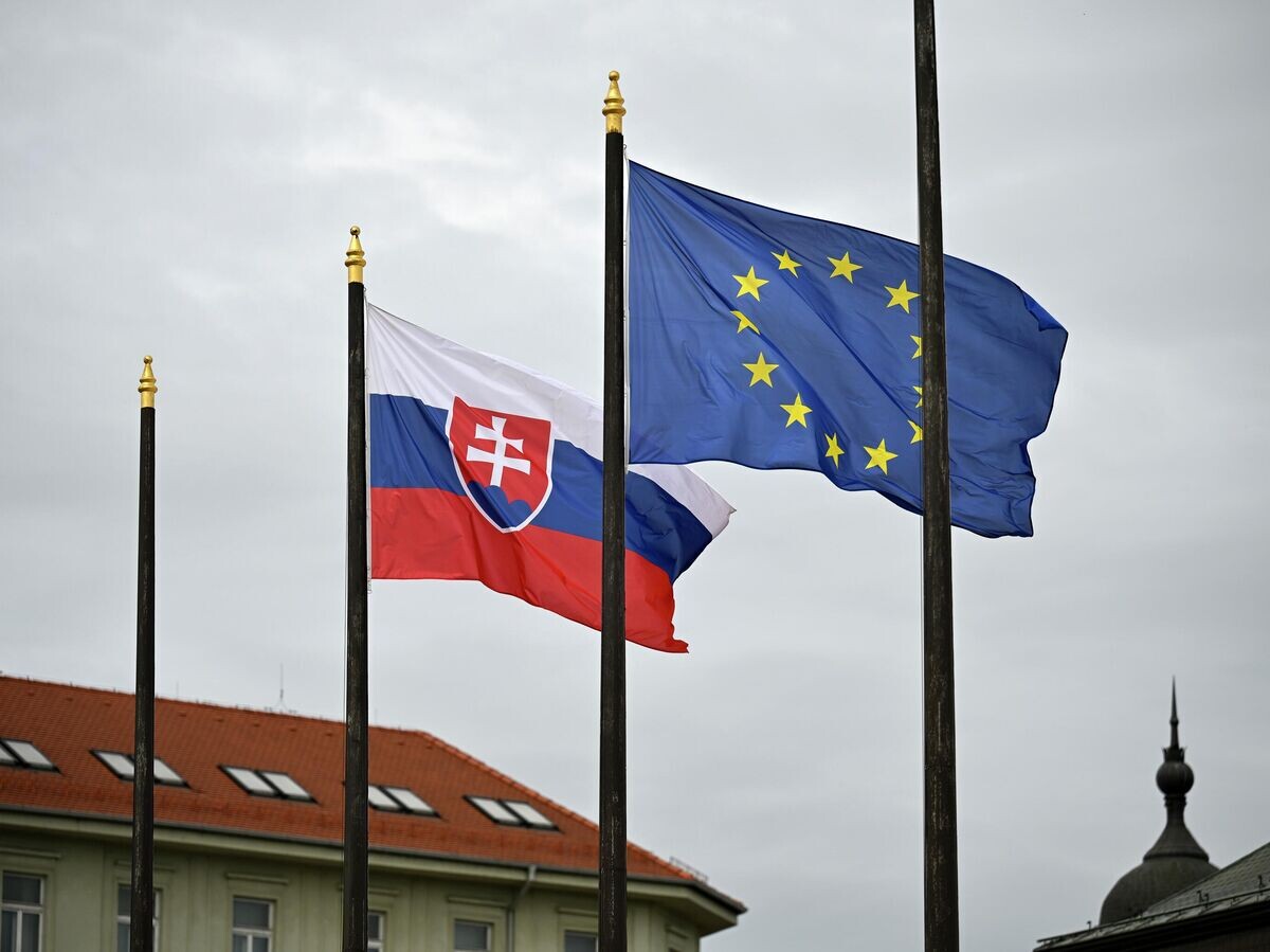    Флаги Словакии и ЕС перед Президентским дворцом в Братиславе | © AP Photo / Denes Erdos