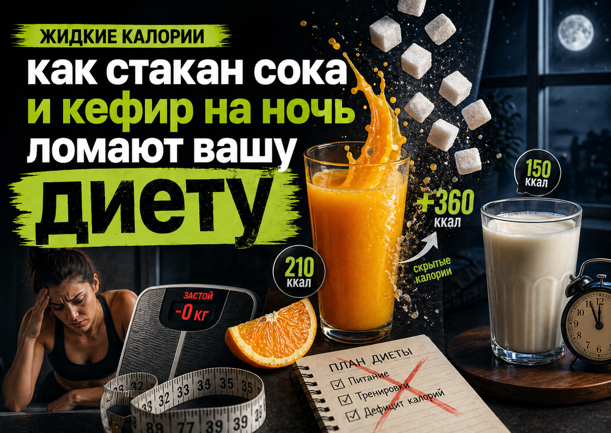 Жидкие калории: как стакан сока и кефир на ночь ломают вашу диету