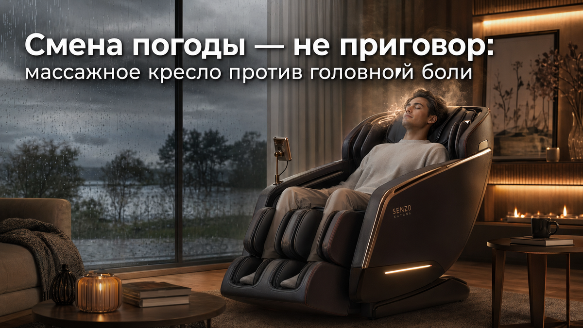 Уютное массажное кресло Senzo Katana помогает снять головную боль со смены погоды 