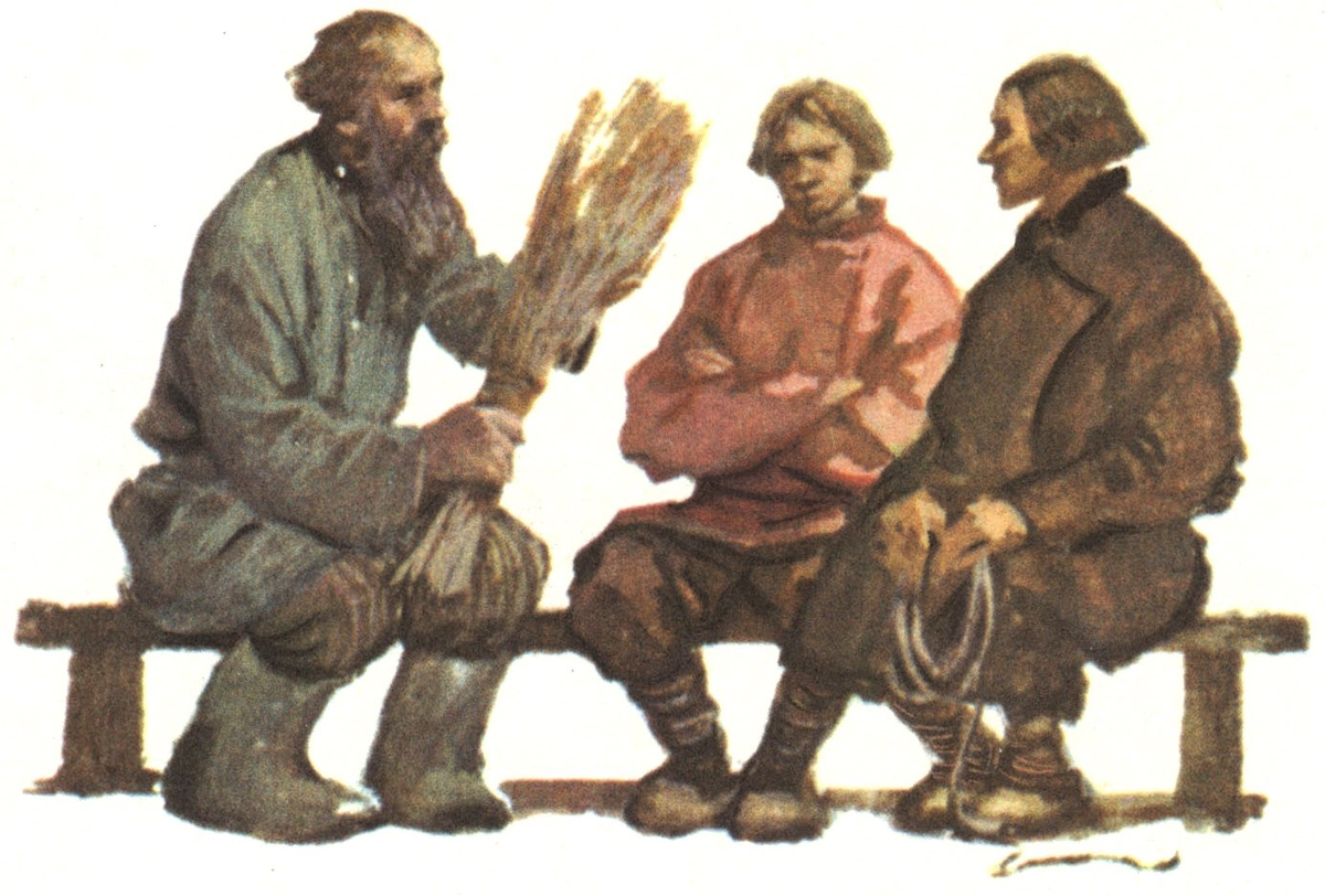 Художник Н. Ращектаев. Иллюстрация к басне "Отец и сыновья"
