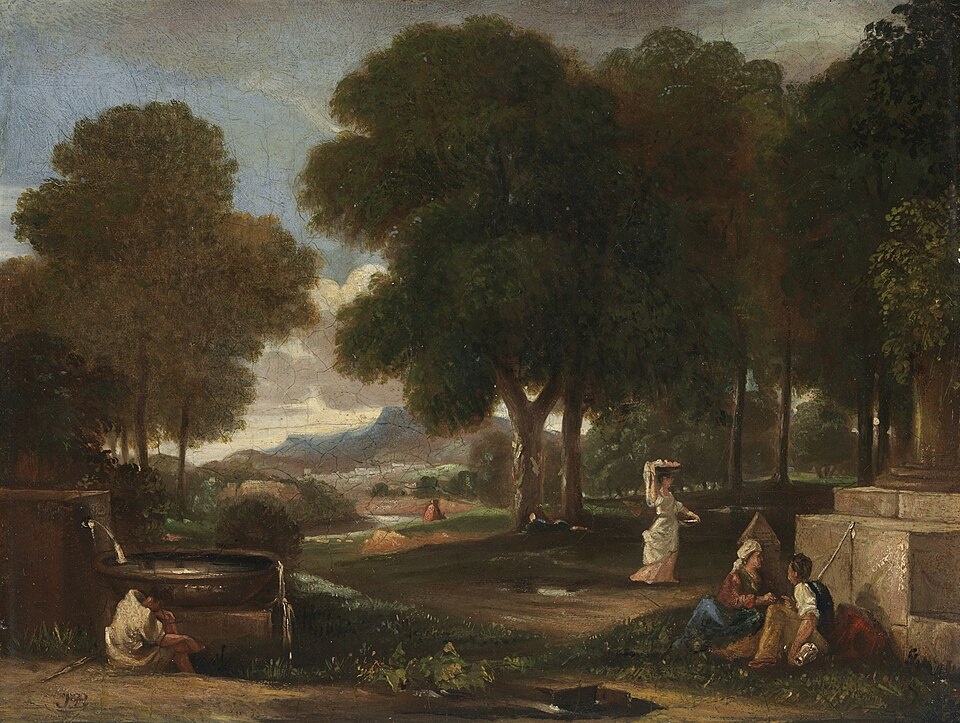 Пейзаж с мужчиной, моющим ноги у фонтана, 1767