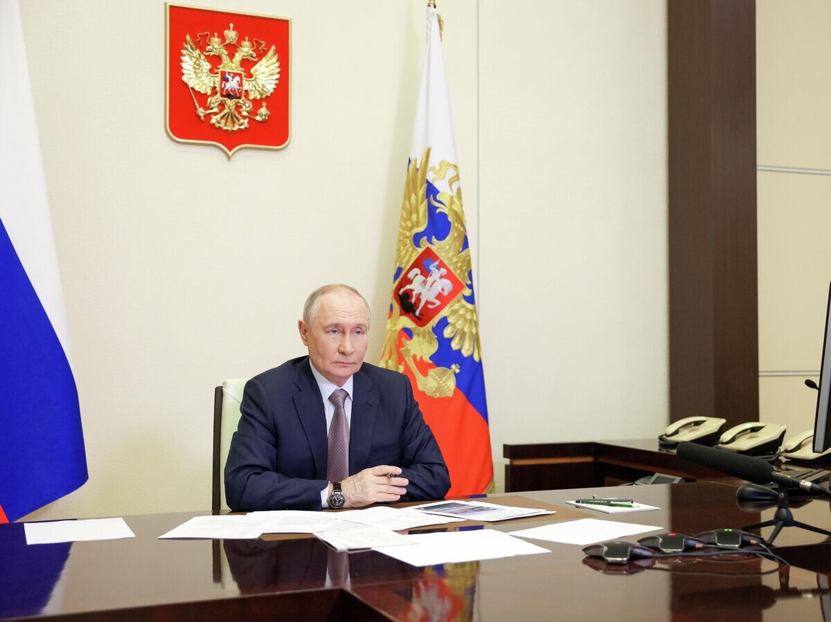    Президент Владимир Путин проводит в режиме видеоконфереции совещание с членами правительства России | © РИА Новости / POOL