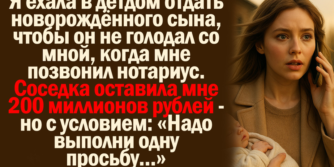 Я ехала в детдом отдать новорождённого сына, чтобы он не голодал со мной, когда мне позвонил нотариус