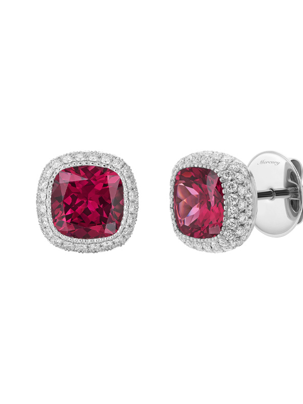 Серьги Mercury Bonbons из белого золота с бриллиантами и родолитами