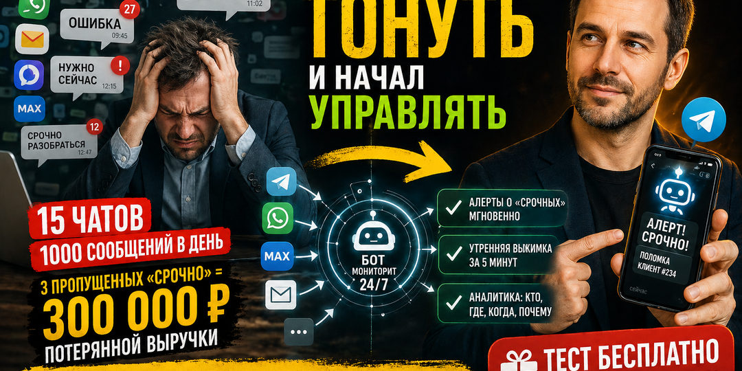💣 «15 чатов, 1000 сообщений в день, 3 пропущенных “срочно”. Как я перестал тонуть и начал управлять»