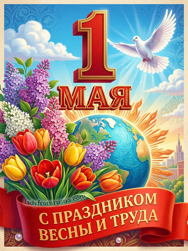 Открытка с 1 мая, с праздником весты и труда