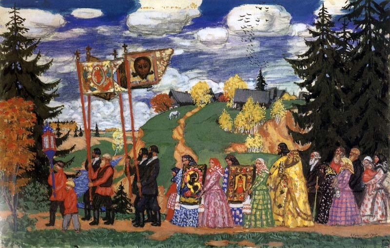 "Крестный ход". Худ. Борис Кустодиев. Эскиз.