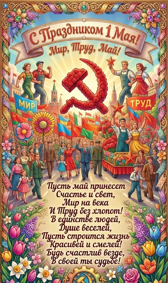 С Праздником Весны и Труда!  
Желаем всем мира, добра, здоровья, благополучия и солнечного настроения!