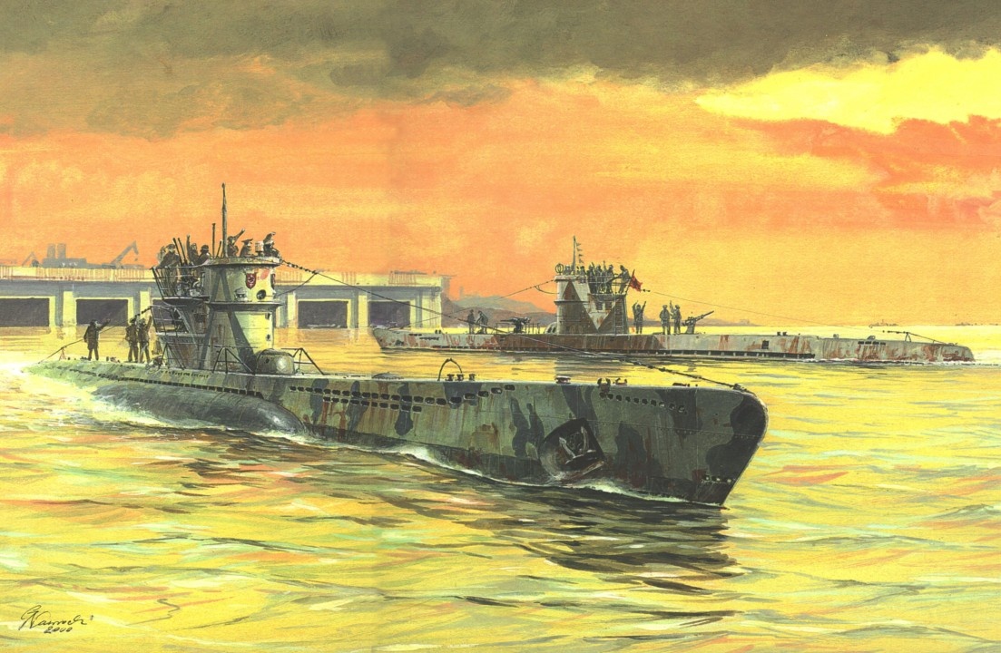 Немецкая подводная лодка VII серии в водах Атлантики