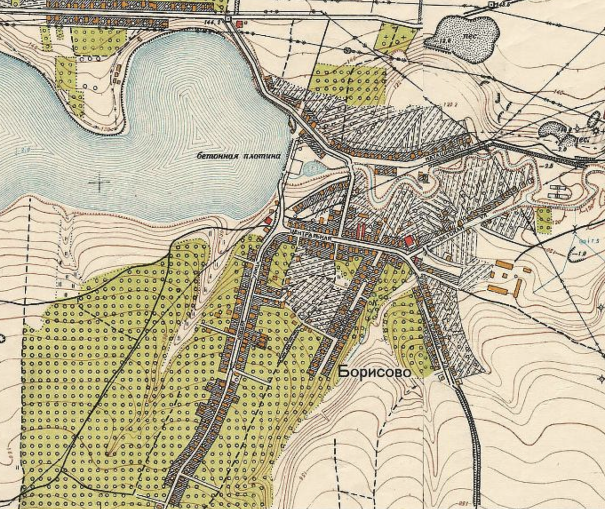 Борисово на плане Москвы и её окрестностей 1952 года. С сайта www.retromap.ru.