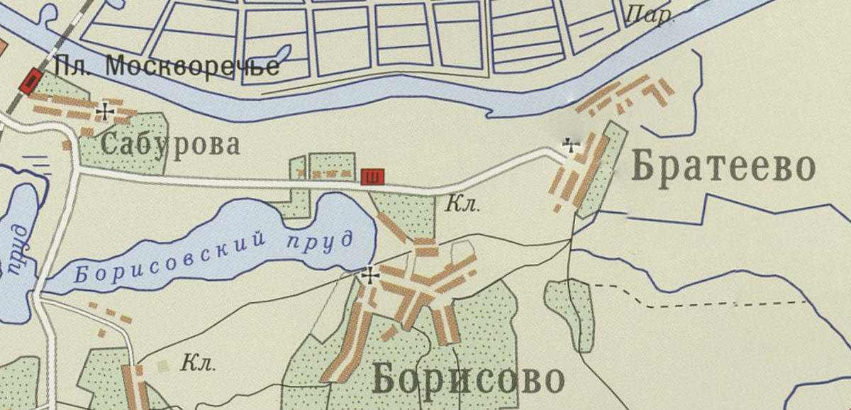 Село Борисово на карте Московской области 1931 года. С сайта www.retromap.ru.