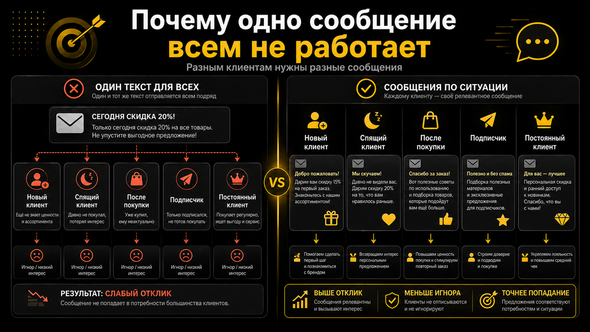Сообщение работает лучше, когда учитывает ситуацию клиента