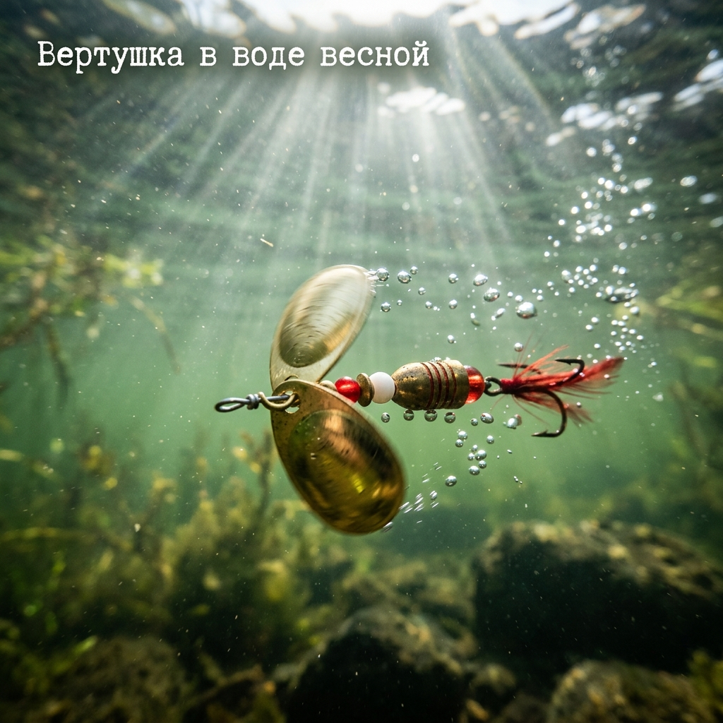 Вертушка вращается в толще весенней воды