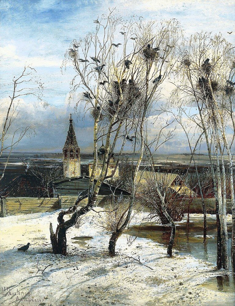 Алексей Саврасов. "Грачи прилетели". 1871г. Холст, масло, 62 × 48,5 см. Третьяковская галерея, Москва