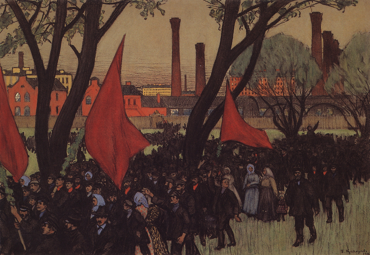 Борис Кустодиев «Первомайская демонстрация у Путиловского завода» (1906)